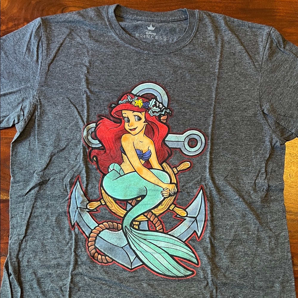 Disney Gray Tee with Teal, Red & Yellow Ariel Graphic